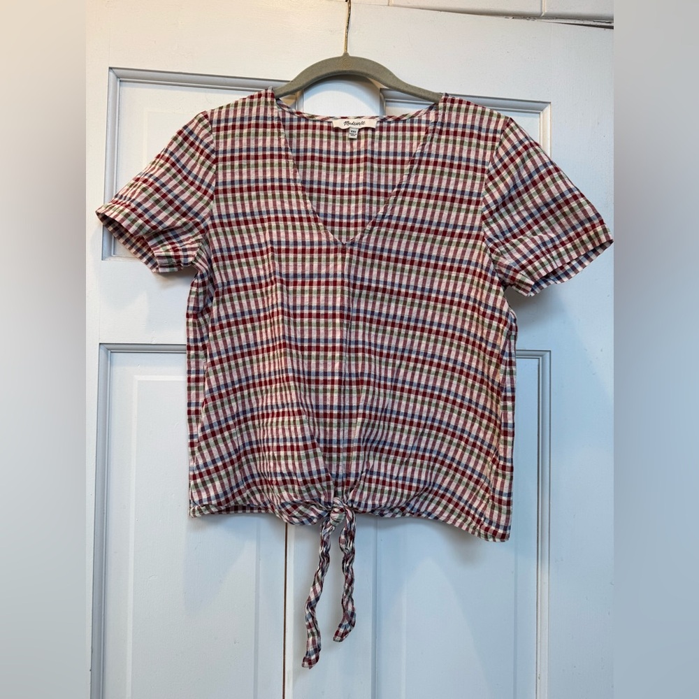 Madewell Multicolor Plaid Tie-Front Blouse